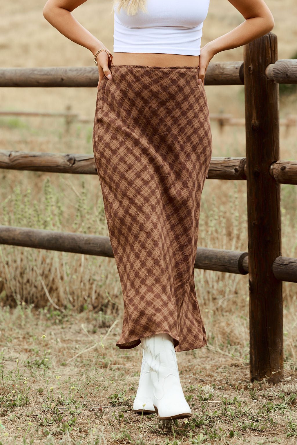 Saddle Ridge Brown Plaid Maxi Skirt