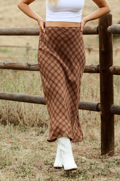 Saddle Ridge Brown Plaid Maxi Skirt