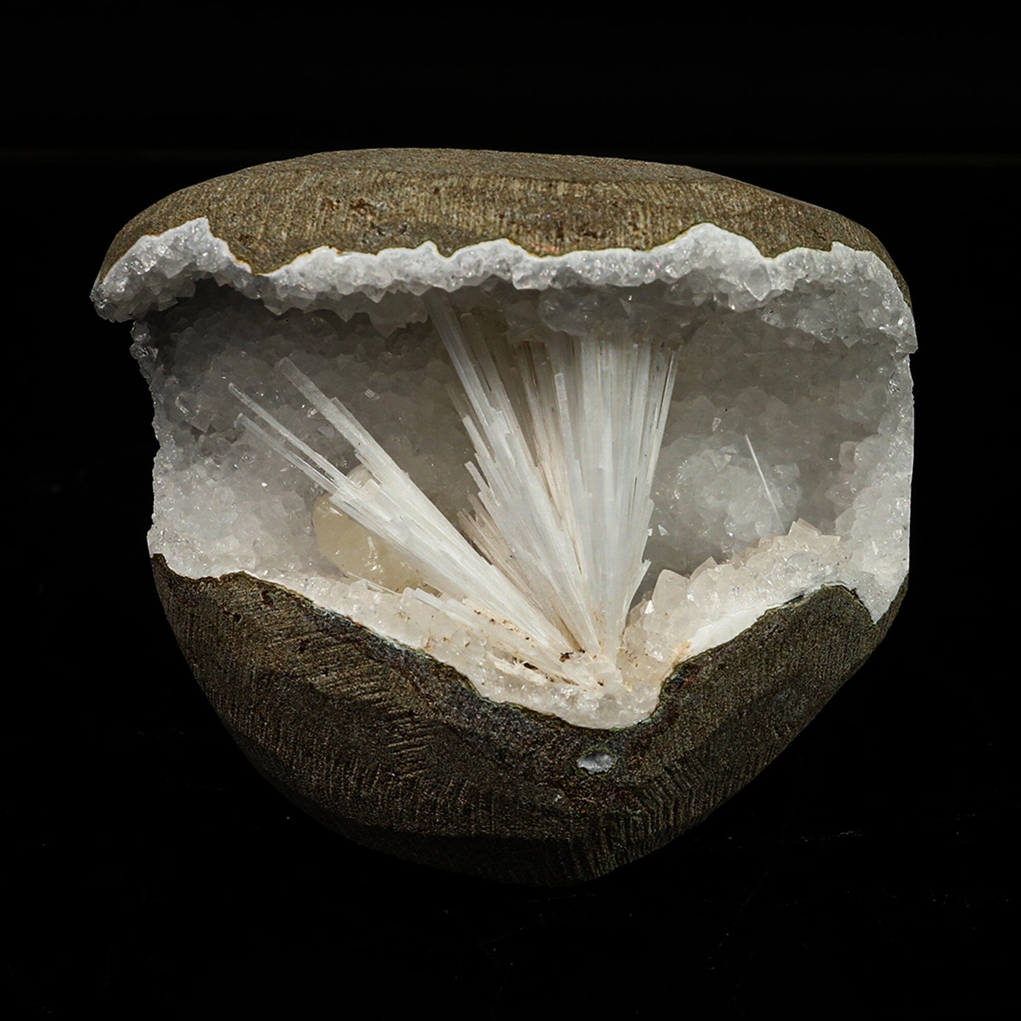 Scolecite in MM Quartz Geode Natural Mineral Specimen # B 6768