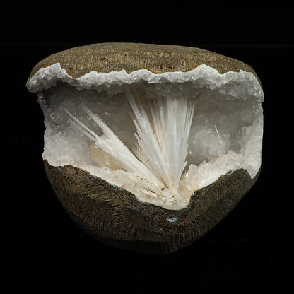 Scolecite in MM Quartz Geode Natural Mineral Specimen # B 6768