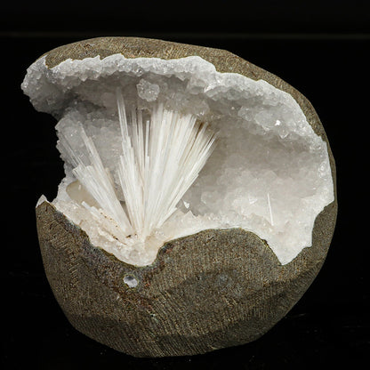 Scolecite in MM Quartz Geode Natural Mineral Specimen # B 6768