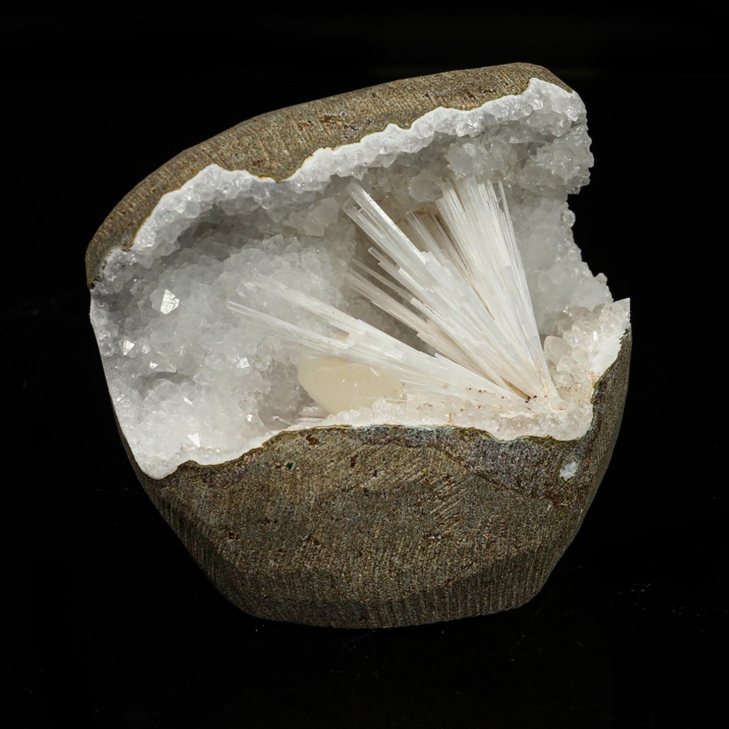 Scolecite in MM Quartz Geode Natural Mineral Specimen # B 6768