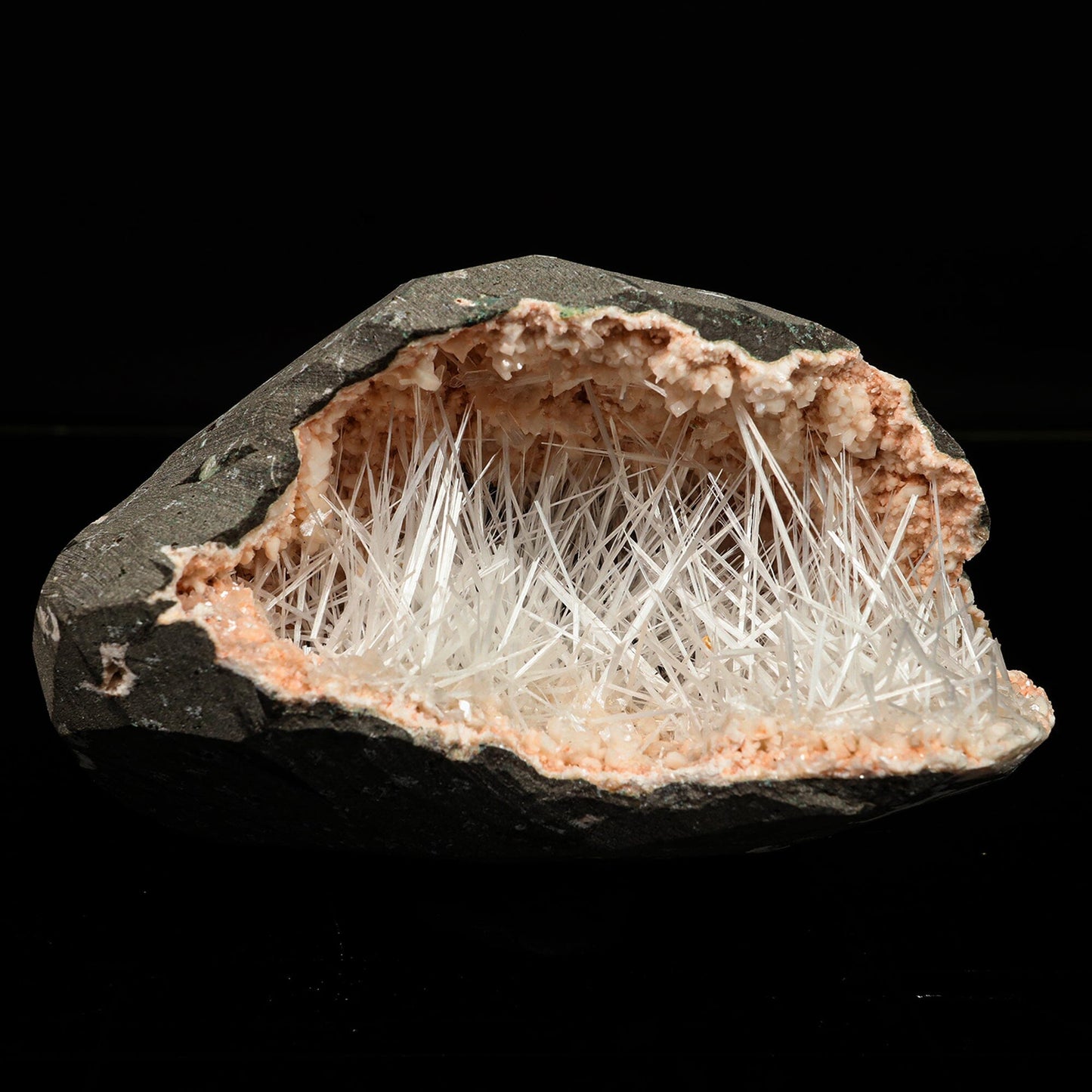 Scolecite Spray in Heulandite Geode Natural Mineral Specimen # B 6764
