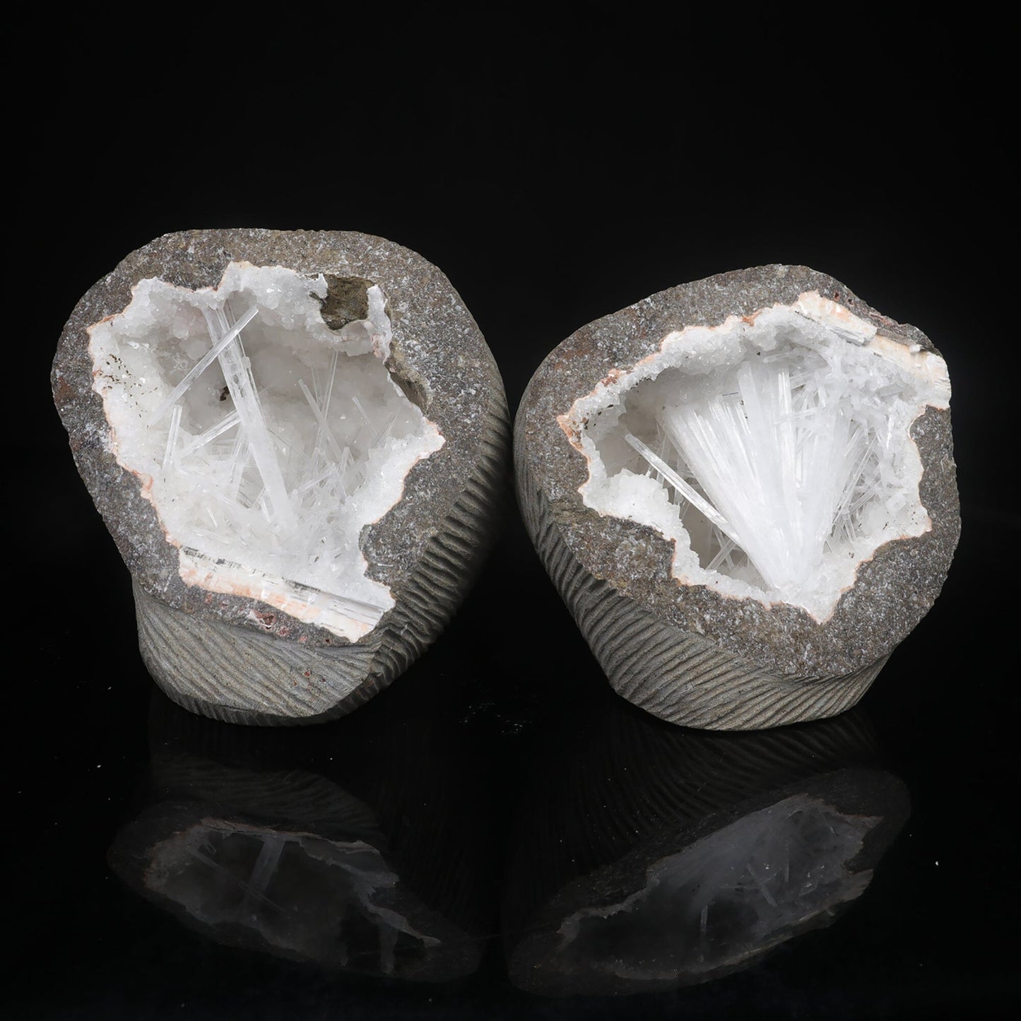 Scolecite Spray Inside Complete Geode Natural Mineral Specimen # B 7029