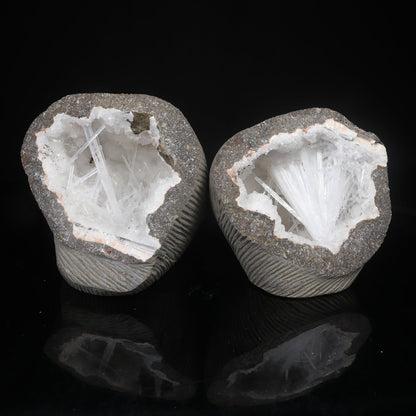 Scolecite Spray Inside Complete Geode Natural Mineral Specimen # B 7029