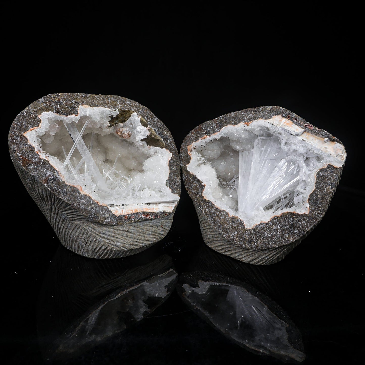 Scolecite Spray Inside Complete Geode Natural Mineral Specimen # B 7029