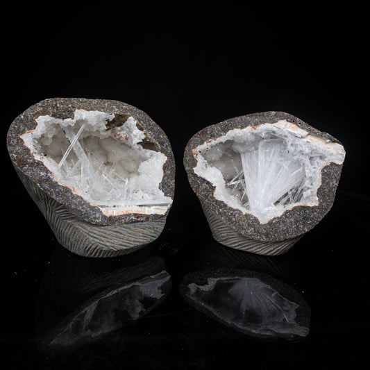 Scolecite Spray Inside Complete Geode Natural Mineral Specimen # B 7029