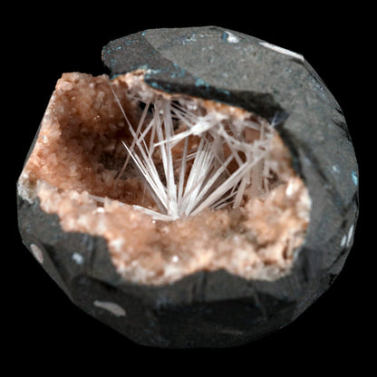 Scolecite Sprays Inside Heulandite Geode Natural Mineral Specimen  # B 4881