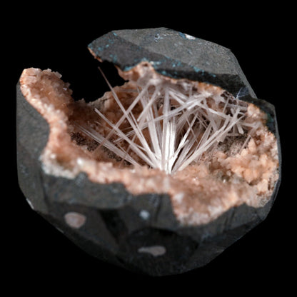 Scolecite Sprays Inside Heulandite Geode Natural Mineral Specimen  # B 4881
