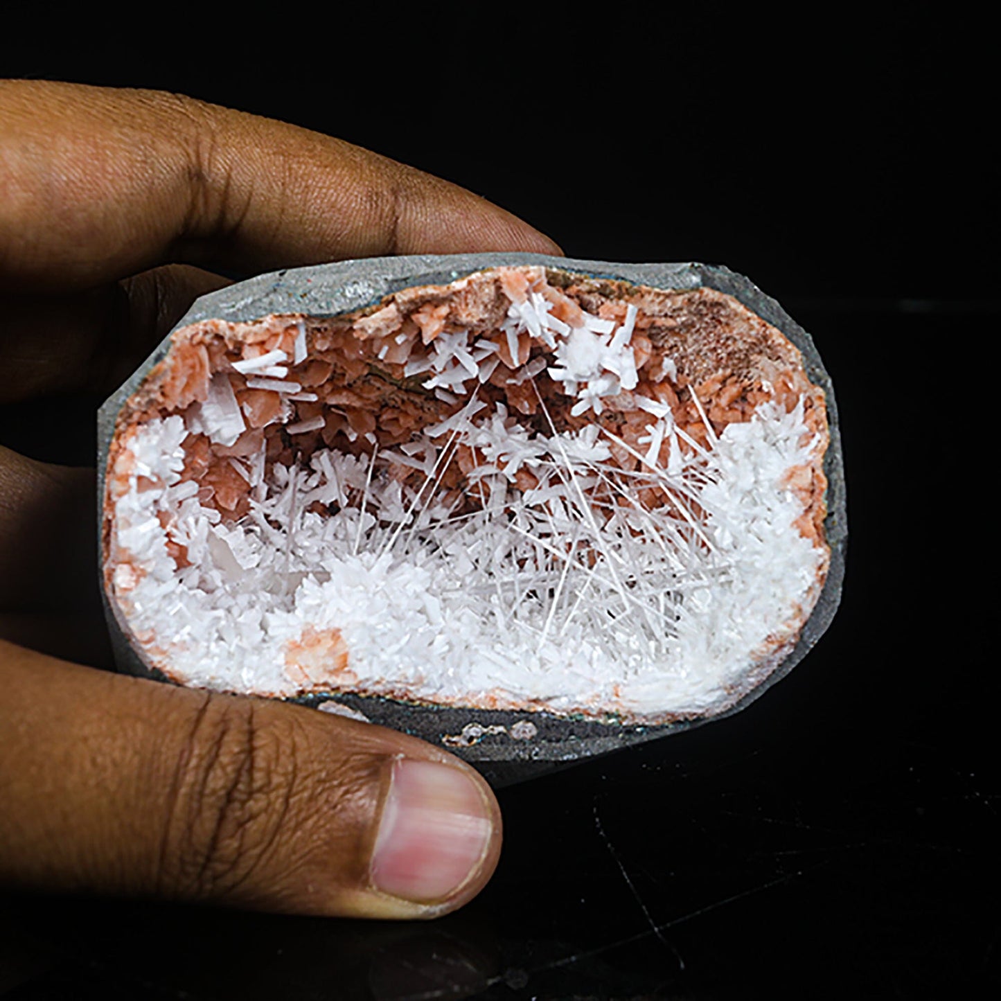 Scolecite with Laumontite in Heulandite Geode Natural Mineral Specimen # B 7038