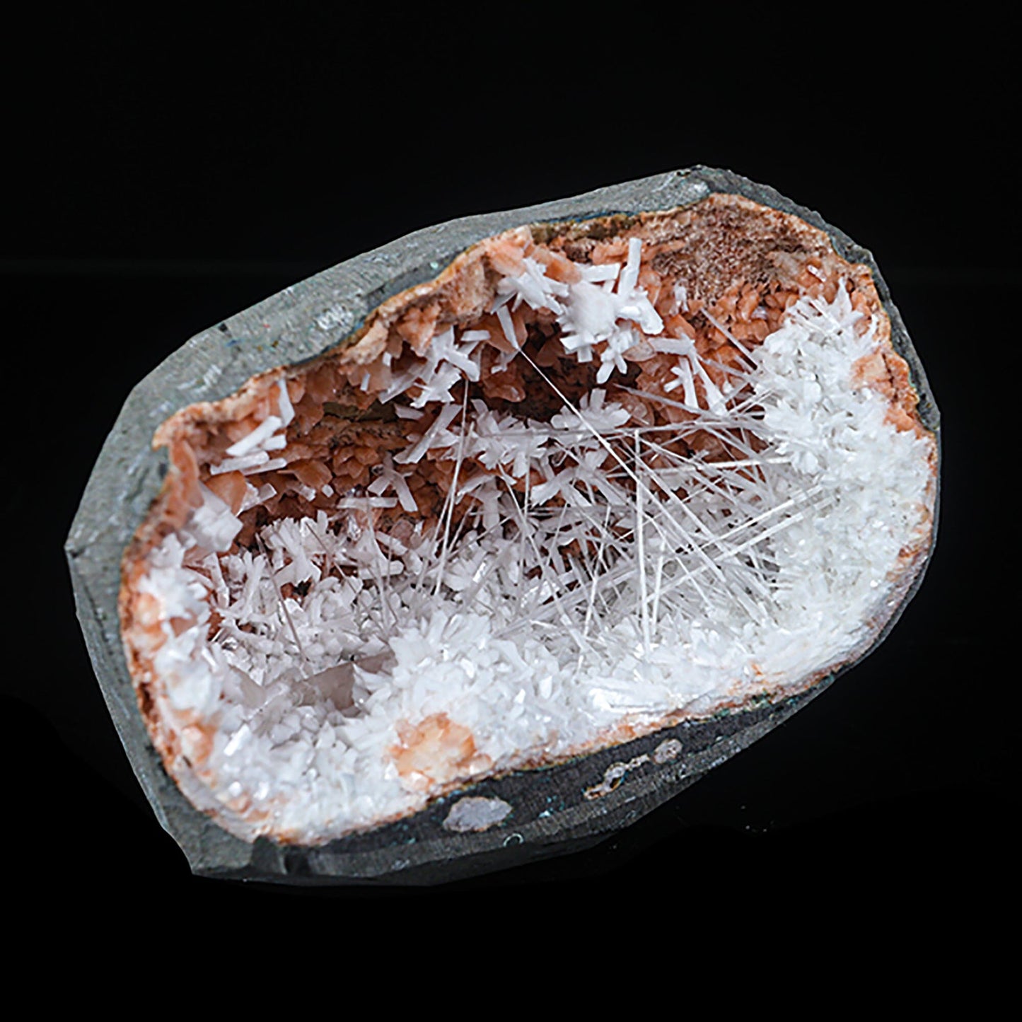 Scolecite with Laumontite in Heulandite Geode Natural Mineral Specimen # B 7038