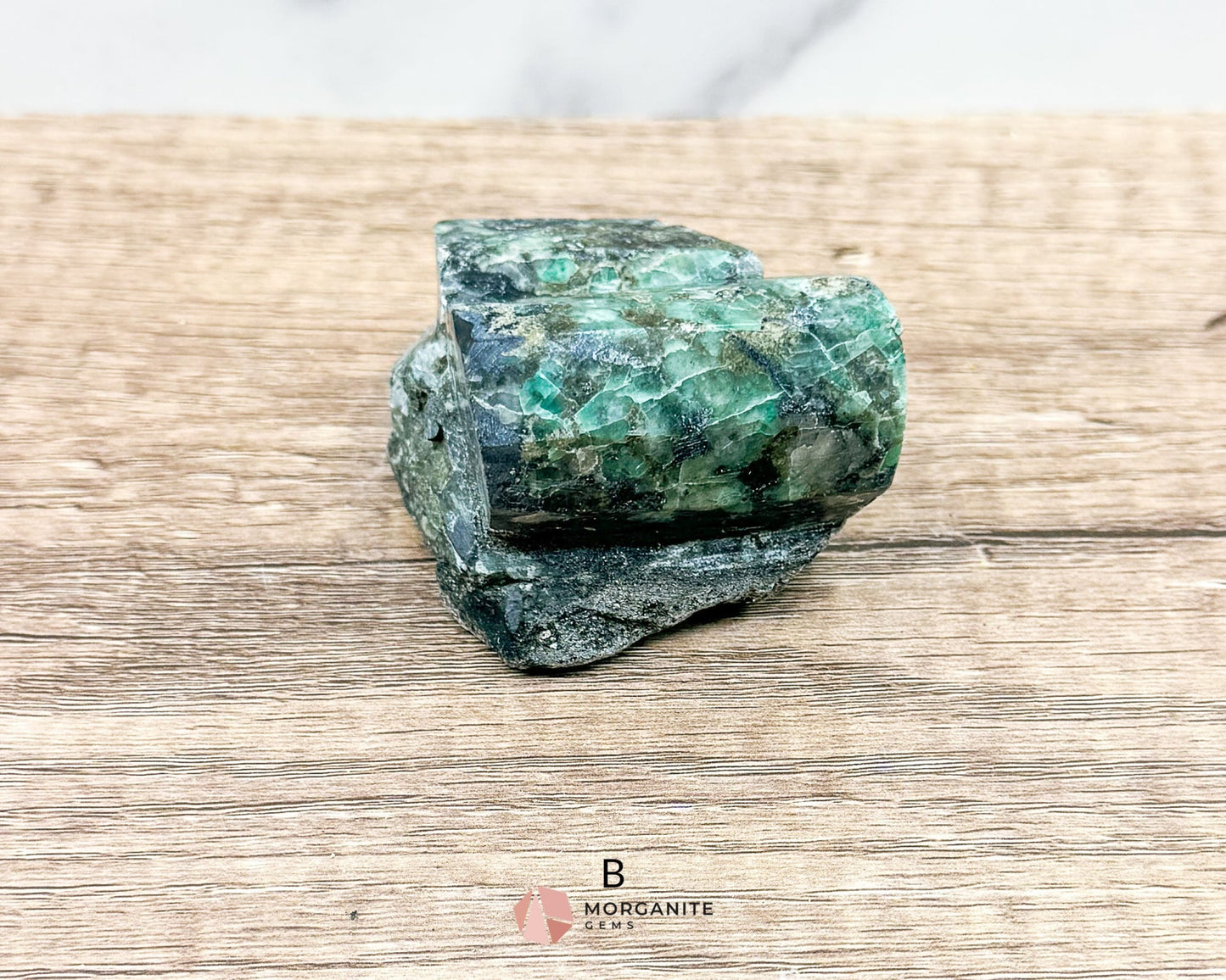 Semi-Polished Beryl Emerald in Feldspar and Biotite – Unique Mineral Specimen