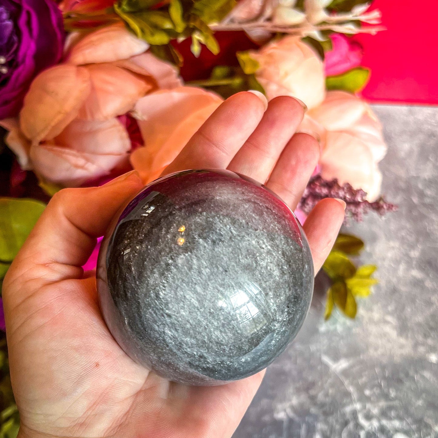 Silver Obsidian Crystal Spheres