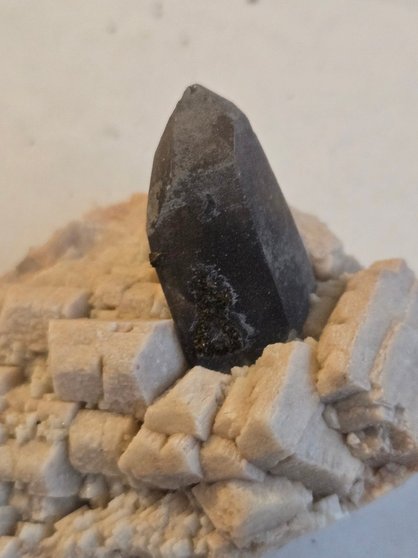 Smoky quartz on microcline