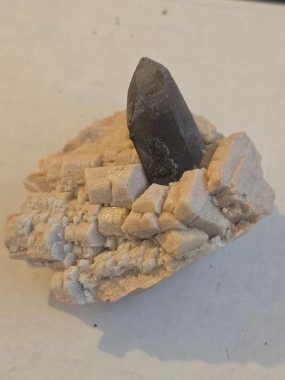 Smoky quartz on microcline