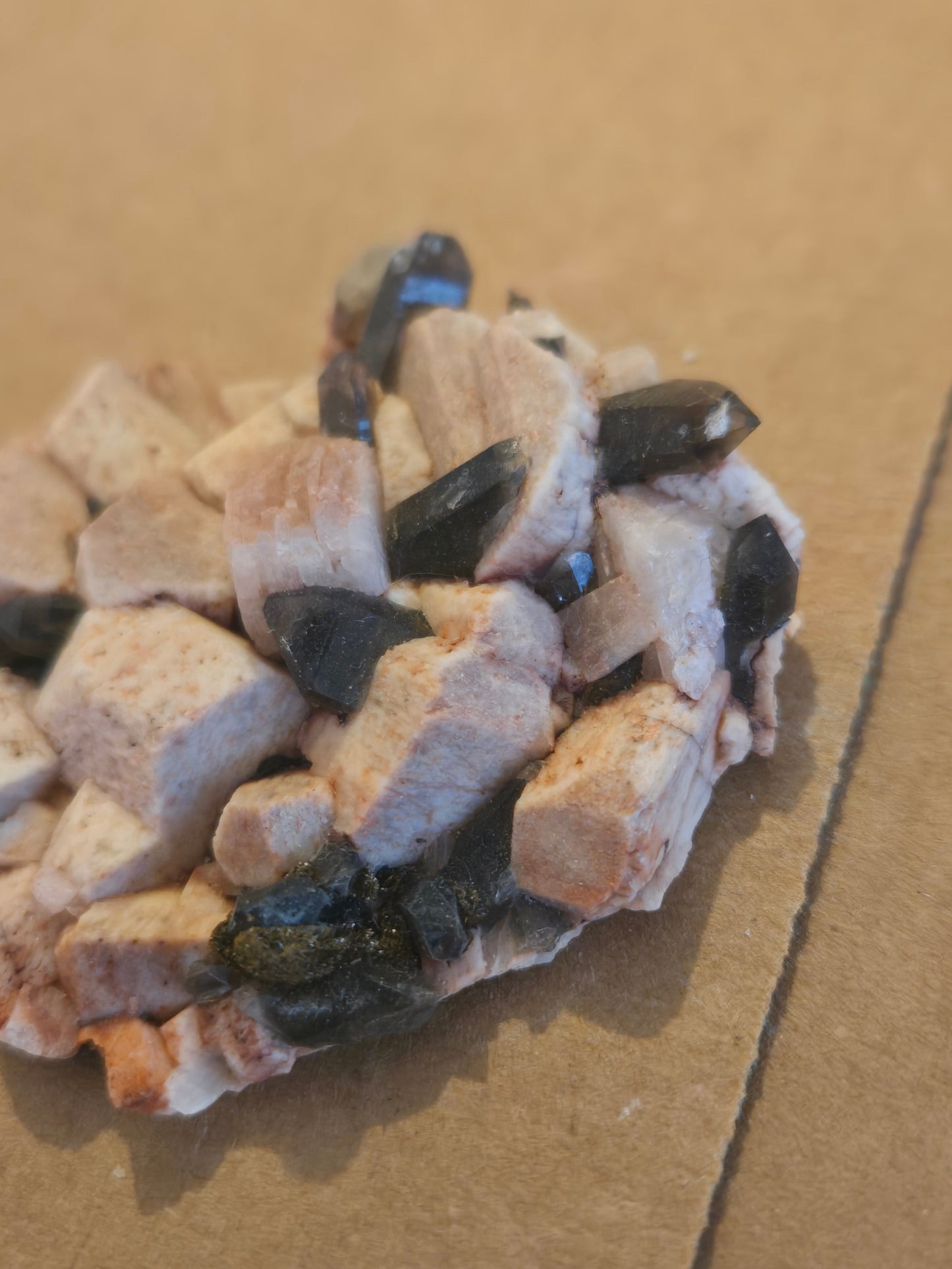Smoky quartz on microcline