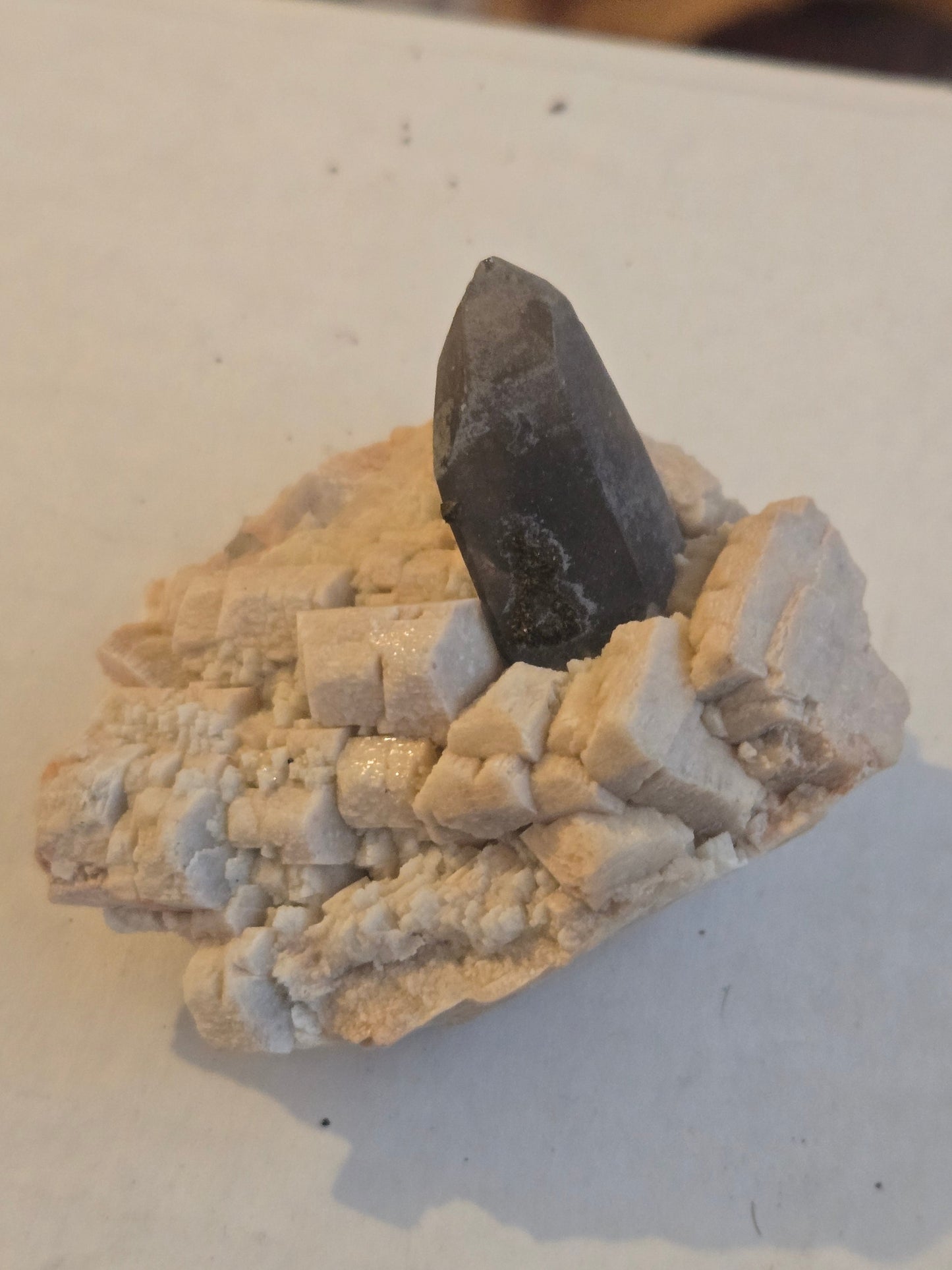 Smoky quartz on microcline