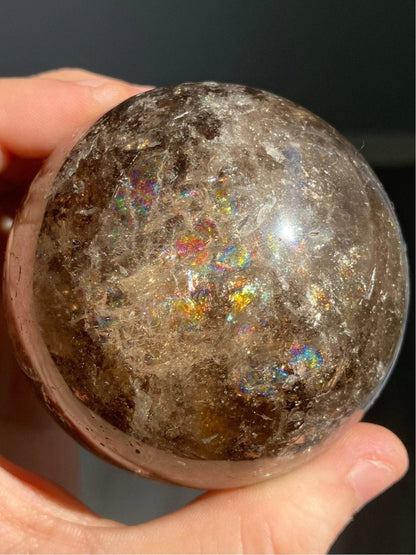 Smoky Quartz Sphere – 65mm Crystal Ball with Rainbows