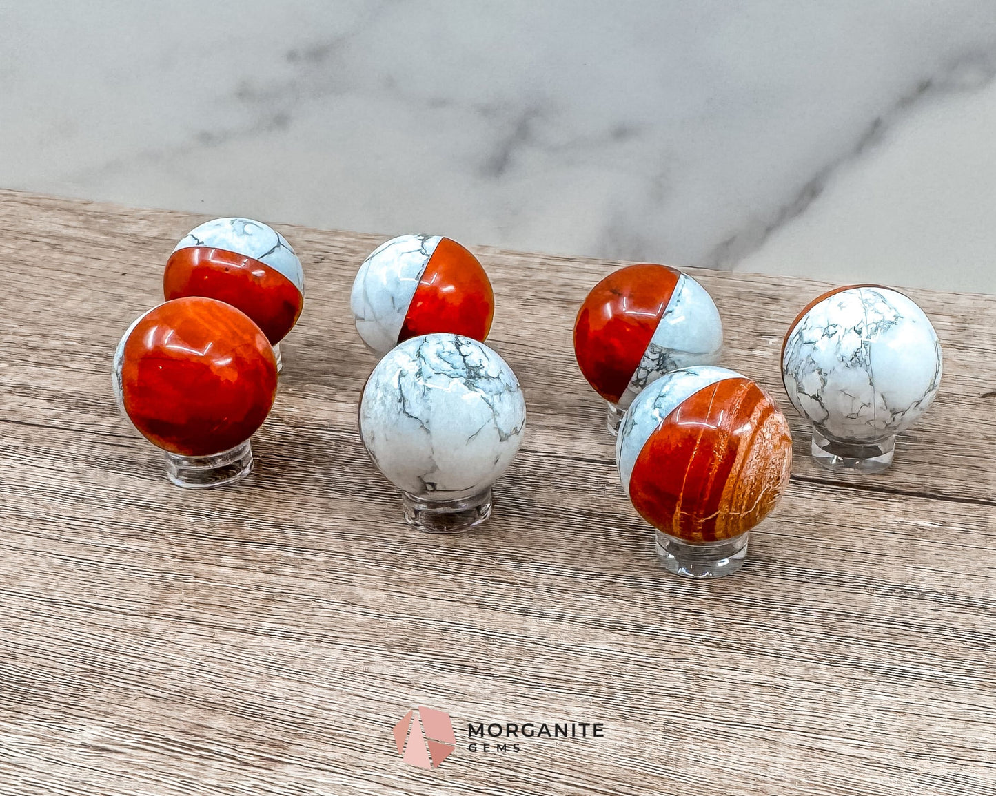 Stone Pokémon Ball in Howlite and Red Jasper – Unique Crystal Ball for Calm, Strength & Collectors