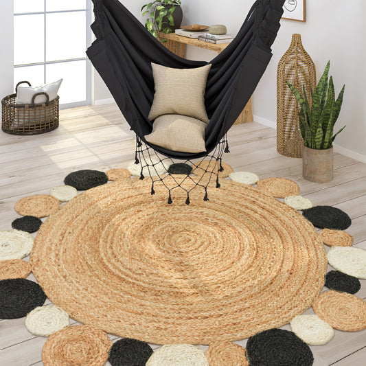 Boho Circle Rug – Round Bohemian Area Rug for Living Room or Bedroom