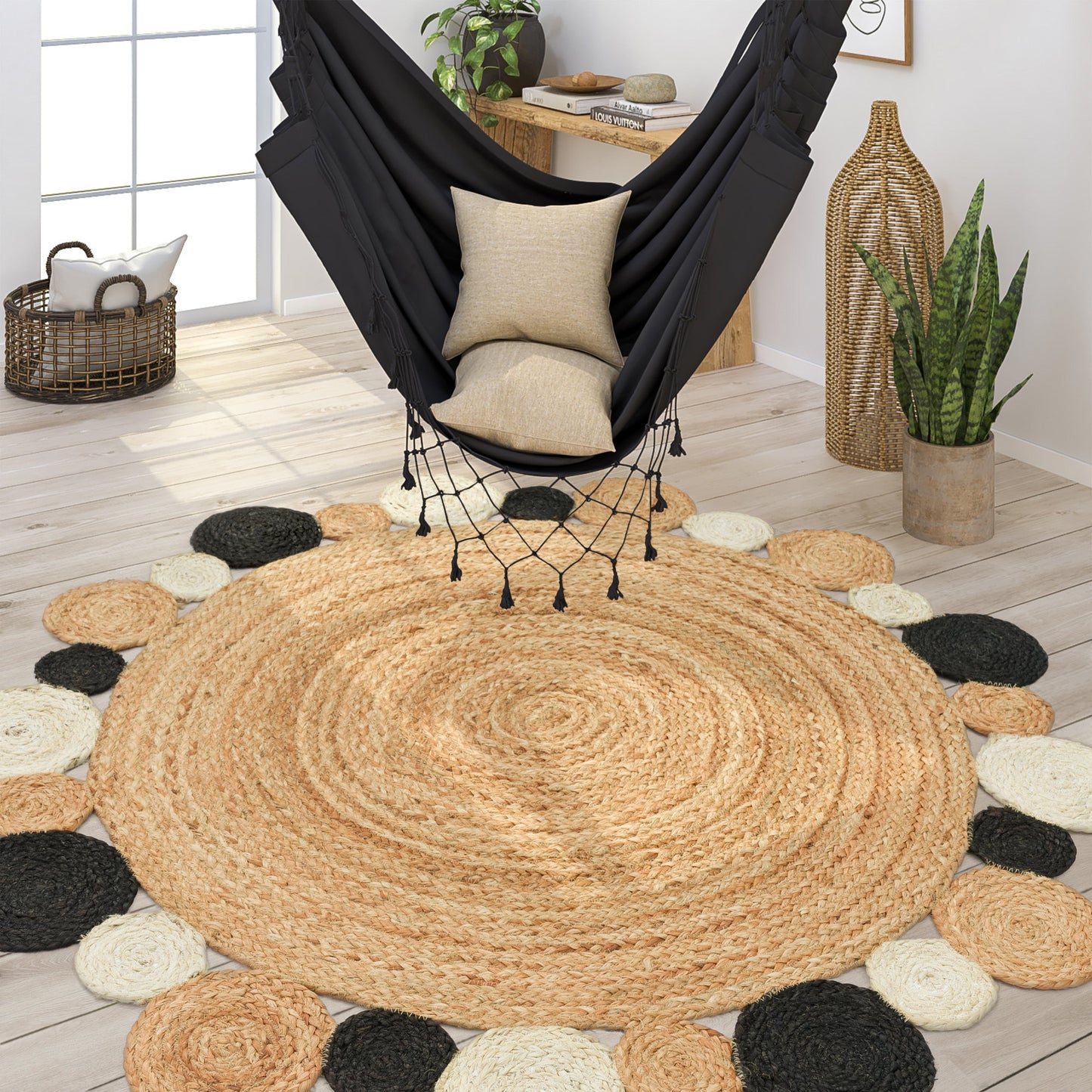 Boho Circle Rug – Round Bohemian Area Rug for Living Room or Bedroom