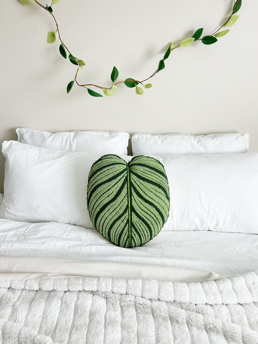 Tufted Calathea Orbifolia Leaf Pillow