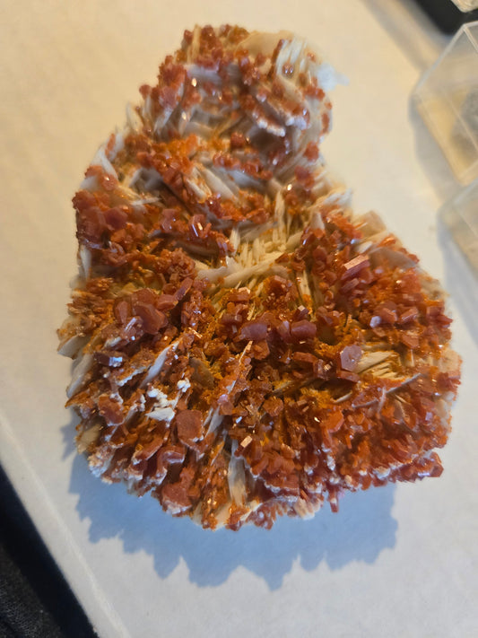 Vanadinite on Barite – Mineral Specimen from Mibladen Morocco