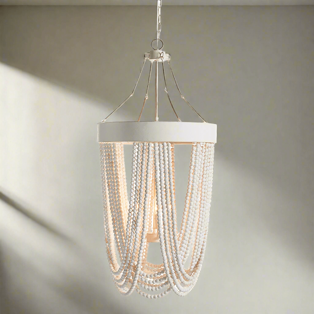 Vintage Beaded Chandelier with Whitewashed Wood Beads