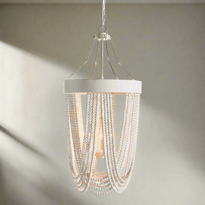 Vintage Beaded Chandelier with Whitewashed Wood Beads
