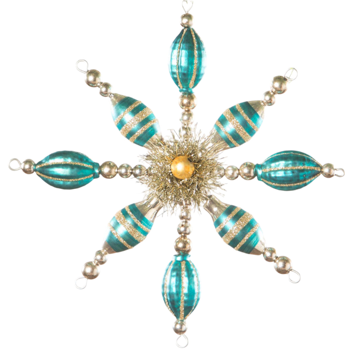 Turquoise Glass & Tinsel Starburst Ornament