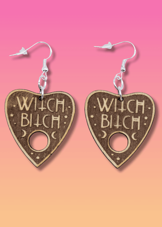 Witch Bitch Planchette Wooden Earrings