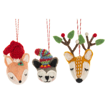 Handmade Felted Wool Winter Pal Ornaments Set of 3
